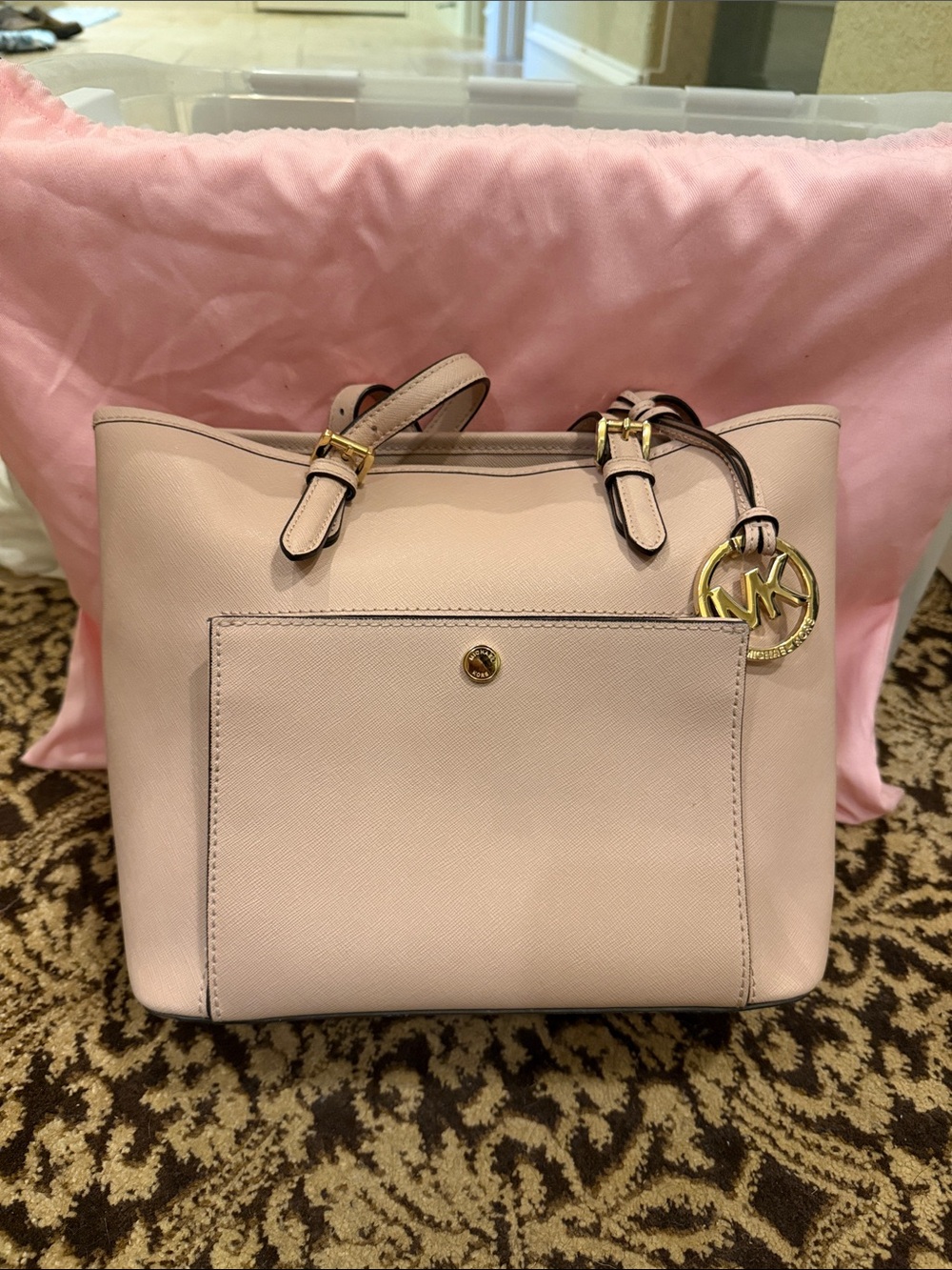 Michael Kors Blush Saffiano Leather Tote with Gold Accent